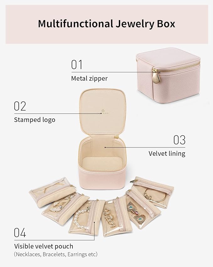 Vlando Travel Jewelry Case,Jewelry Organizer with 6 zipper velvet Jewelry bags for Women Girl,Wedding Birthday Gift Ideas for