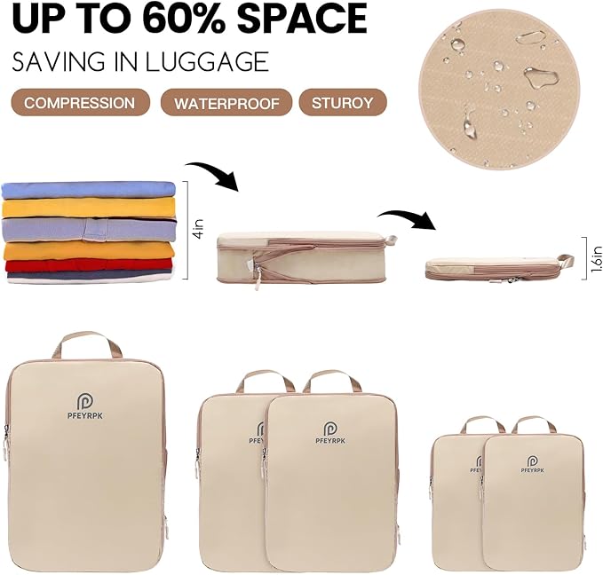PFEYRPK Lightweight Compression Packing Cubes for Suitcases, Compressible Expandable Travel Packing Organizer with Clear Toil