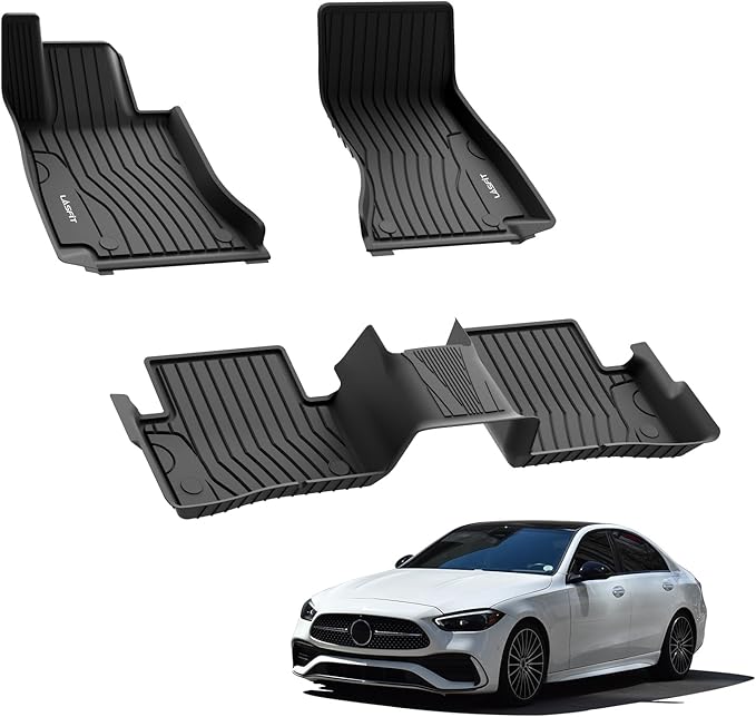 LASFIT Floor Mats for Mercedes Benz C Class 2026 2025 2024 2023 2022 C300 / C43 AMG / C63 AMG S E (Fit Sedan Only), All Weather TPE Floor Liners for C Class Car Mats, 1st & 2nd Row Set