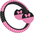Cute Pink Black Polka Dots Bow Steering Wheel Cover for Women, Universal Fit 14-15 inch,Automotive Interior Accessories Decor