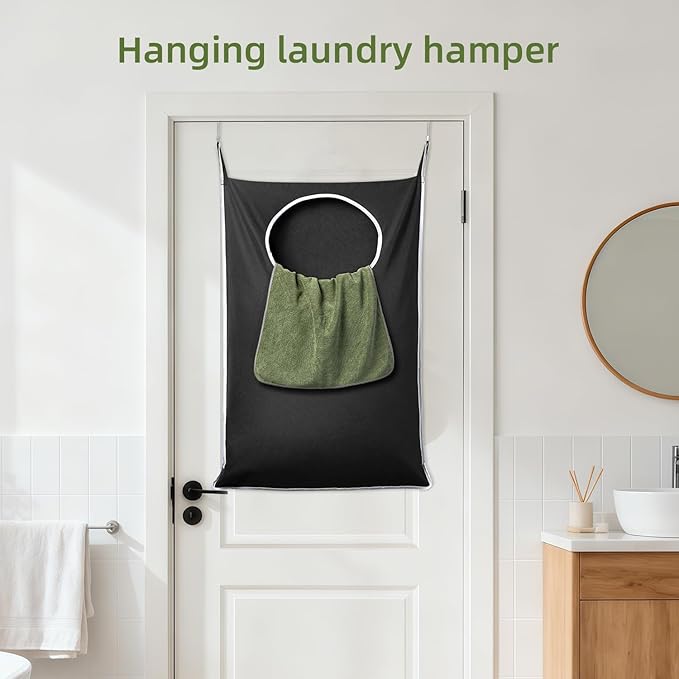 KEEPJOY XL Black Door Hanging Laundry Hamper, 36.5" x 22.5" Large Capacity Hanging Hamper Bag with Large opening and Strong H