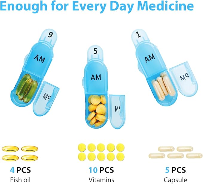 Daviky Monthly Pill Organizer 2 Times a Day, 30 Day Pill Box AM PM with Separate Container, One Month Medicine Case Twice a D