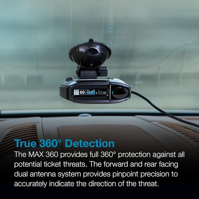 Escort MAX 360 Laser Radar Detector - GPS, Directional Alerts, Dual Antenna Front and Rear, Bluetooth Connectivity, Voice Ale