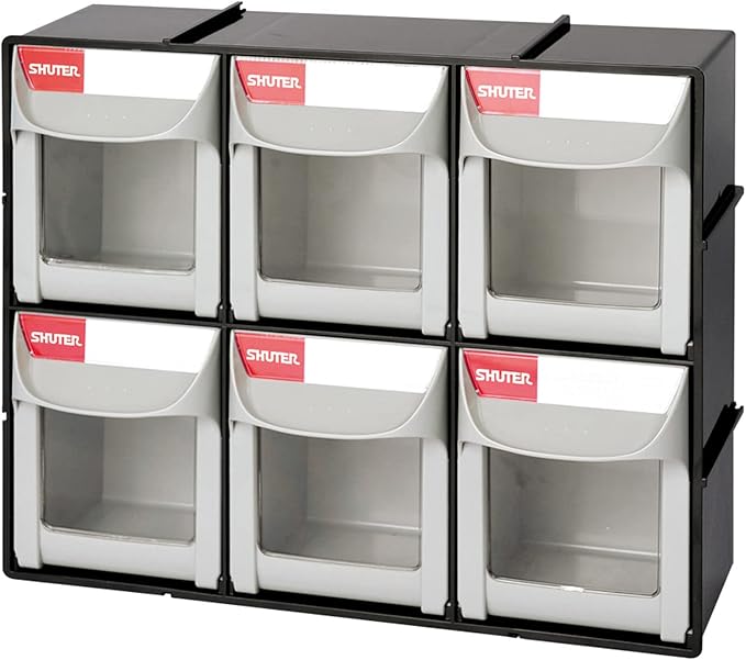 SHUTER Tilt Out Storage Cabinet w/6 Removeable Drawers, Plastic Small Parts Organiser, Stackable Storage Drawers, Tip Out Bin
