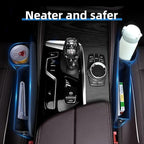 Leather Car Seat Gap Organizer, 2 Pack Adjustable Car Seat Storage Box, Car Gap Bag for Phones, Glasses, Keys, Cards(Black Driver's Passenger)