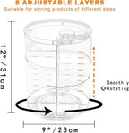 Rotating Makeup Organizer, DIY 8 Adjustable Layers Spinning Skincare Organizer, Cosmetic Display Case with Brush Holder Perfu