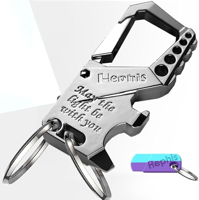 Hephis Skull Heavy Duty Key Chain,Car Emergency Escape Tool, Seat belt Cutter,Bottle Opener,Carabiner Car Key Chains
