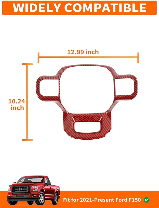 Savadicar Red Carbon Fiber Interior Accessories - Steering Wheel Trim Cover for Ford F150 (2021-present) - Premium Texture Interior Decor Upgrade Option, 1 PC