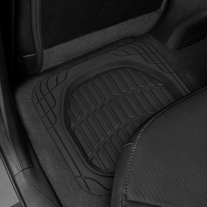 CAT® ToughRide™ Heavy-Duty 4 Piece Black Floor Mats for Cars - Trim to Fit All-Weather Rubber Car Mats Full Set - Truck Mats & Cars Floor Mats - Interior Accessories for SUVs & Car Rug Protection
