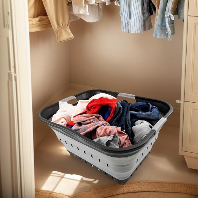 SAMMART 42L (11 gallon) Collapsible Plastic Laundry Basket - Foldable Pop Up Storage Container/Organizer - Portable Basket - 