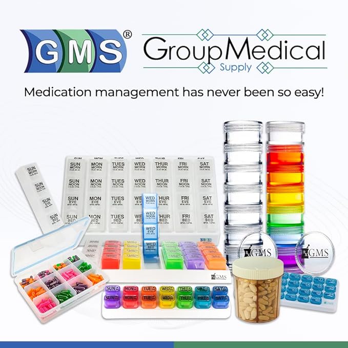 GMS 12 Compartment Vitamin Pill Organizer - Large Size Suitable for Multiple Supplements & Tablets - Safe, Secure Design with