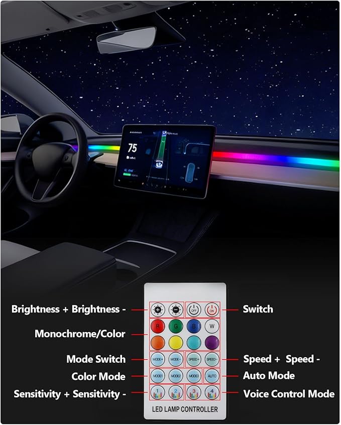 for Tesla LED Car Ambient Lighting Strip Model Y Juniper Model 3 Highland Accessories 2017-2026 LED Light Strip Dashboard Air Vents Interior Waterproof Decoration Atmosphere Ambient Lighting
