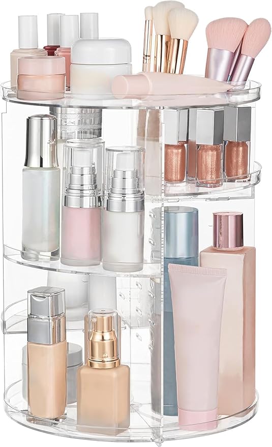 HBlife 360 Rotating Makeup Organizer Adjustable Carousel Large Capacity Revolving Perfume Organizer Skincare Organizers Cosme