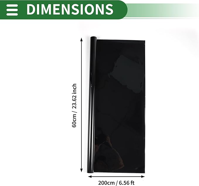 Motoforti Universal Car Window Tint Film Privacy Film 6.56 ft x 23.62 Inch Carbon 2PLY PET Black 1 Pc VLT 4% IRR 76% URV 99%