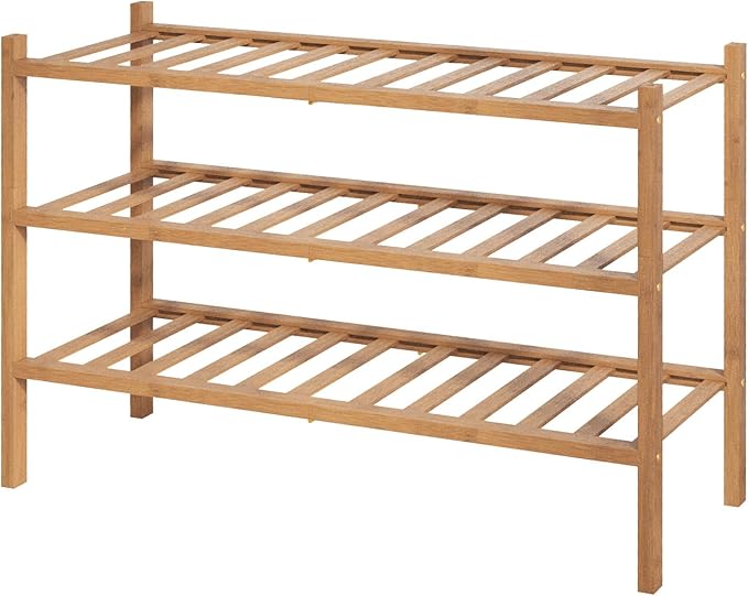 Kitsure Bamboo Wooden Shoe Rack for Closet - Stackable Shoe Organizer with Modular Structure, Space-Saving Shoe Shelf for Ent