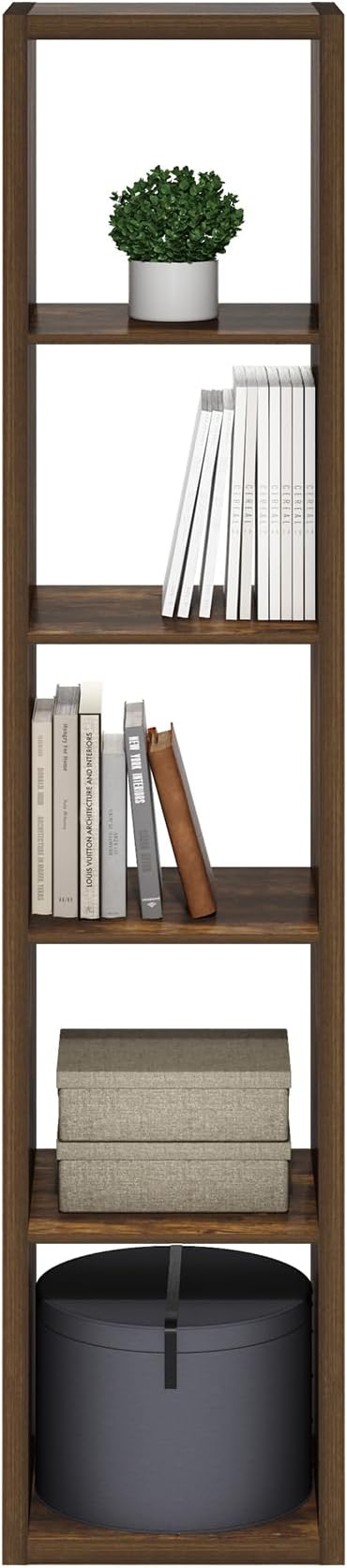 Furinno Cubicle Book Shelf, Vertical 5-Cube Bookshelf, Extra Thick Horizontally & Vertically Reversible Bookcase with Open Ba