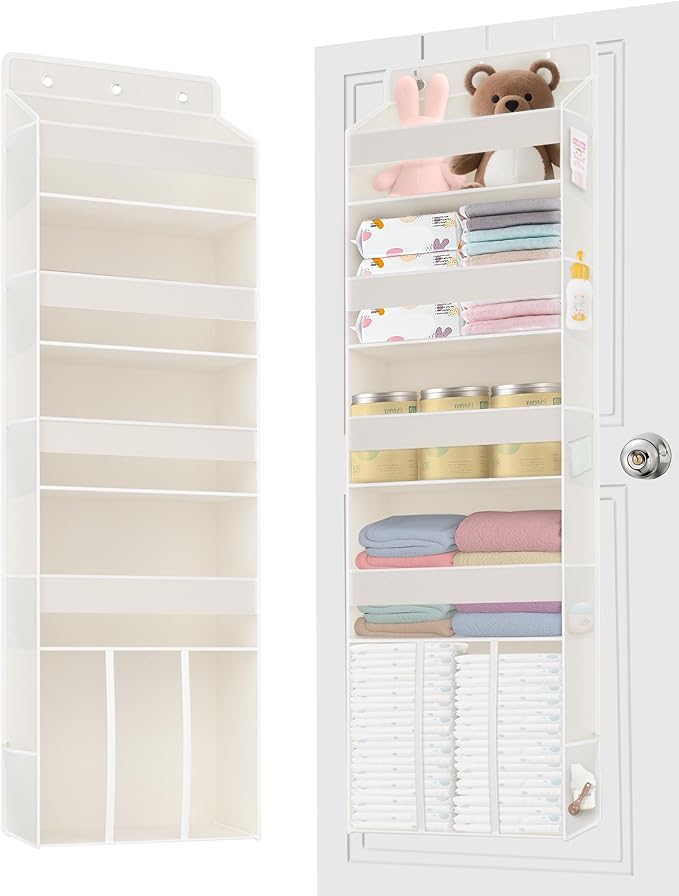 TAHAVICE 5-Tier Over The Door Organizer with 10 Mesh Pockets | Large Capacity Hanging Closet Storage for Baby Diapers, Toys, 