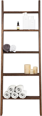 Rustic 5-Tier Wall-Leaning Wood Loadder Towel Racks for Bathroom Livingroom Kithen Office Woden Farmhouse Ladder-Style Blanke