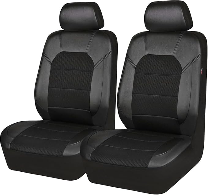 CAR PASS Universal Leather Two Front Seat Covers,Sport seat Covers fits Most Cars, SUVs, Trucks, and Vans Airbag Compatible (