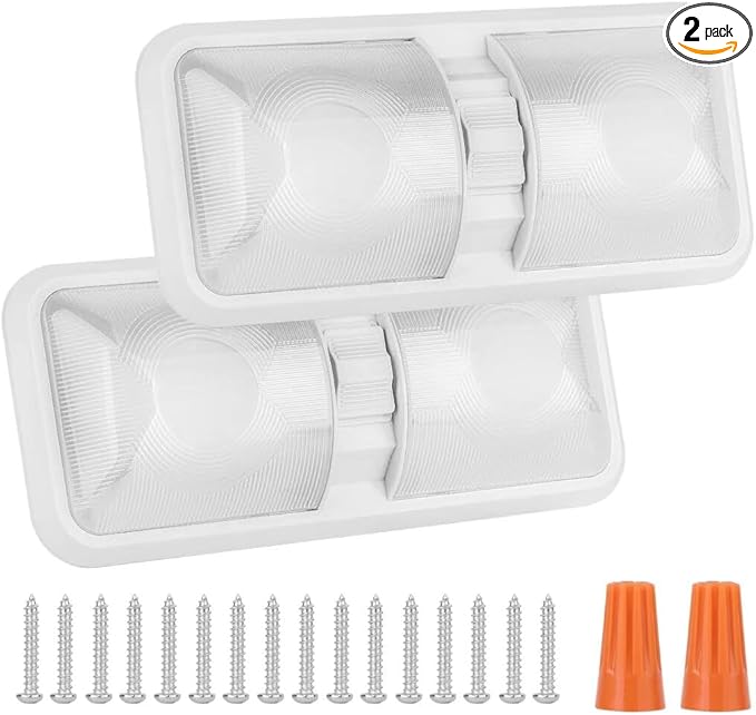 LED RV 12V LED Ceiling Double Dome Light Fixture | 1100 LM RV Interior Lighting for RV Trailer Camper Truck Van Boat Car(Natural White 4000-4500K, 2 Pack)