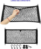 [2 Pack] JAVOedge Large Cargo Net for Car, SUV, Truck, RV, Boat – Elastic Storage Mesh Organizer with Built‑in Hooks, 8 Screws & 8 Carabiners – Heavy‑Duty Trunk Cargo Net & Vehicle Storage Bag