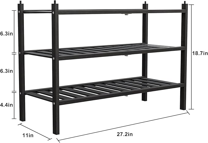 Dranixly Shoe Rack, 3-Tier Bamboo Stackable Shelf Storage Organizer, Stand for Closet, Entryway, Hallway, Bathroom and Living