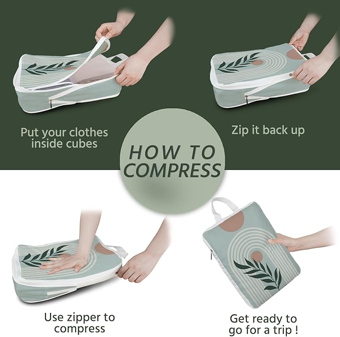 6 Pcs Compression Packing Cubes Waterproof Suitcase Travel Bag Luggage Backpack Organizer Travel Cubes for Packing-Bohemian