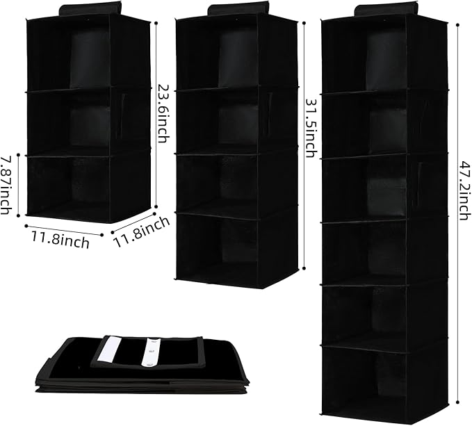 2 Packs Hanging Closet Organizer Storage, 6-Shelf Hanging Shelves for Closet, Closet Clothes Organizer and Storage with Side 