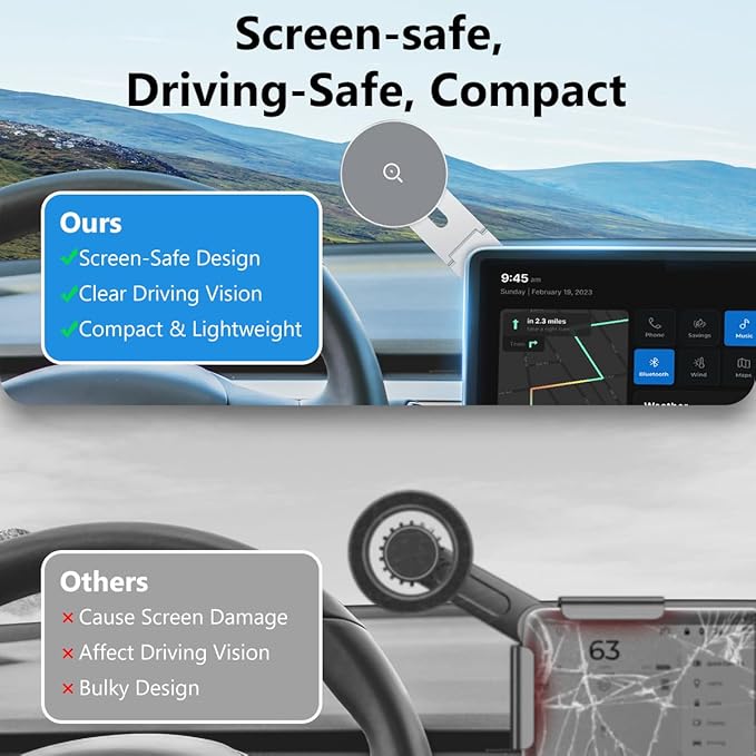Magnetic Phone Holder for Laptop, MagSafe Laptop Phone Mount for iPhone 17/16/15/14/13/12 & All Phones, 180°Adjustable, Magnetic Phone Holder for Tesla Monitor (Silver)