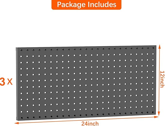 TORACK 3 PCS Metal Pegboard Panels for Wall Garage Utility Tools Storage Pegboard for Workbench, Shop, Modular Peg Board Tool