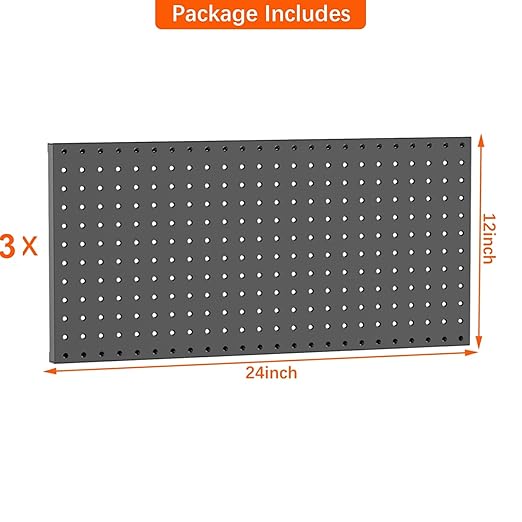 TORACK 3-Pack 12x24 inch Metal Pegboard Panels for Garage Wall, Tools Organizer Pegboard for Workbench, Workshop, Modular Peg