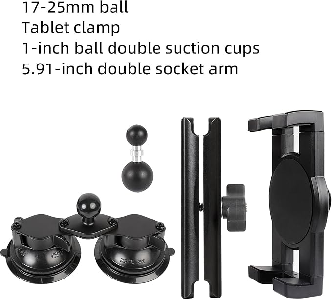 Dual Suction Cup Tablet Holder Mount for Personal Airplane/Boat/Car/Truck Windshield, Pilots iPad Holder Fits iPad Pro Air and Other 4.7-13" Tablets
