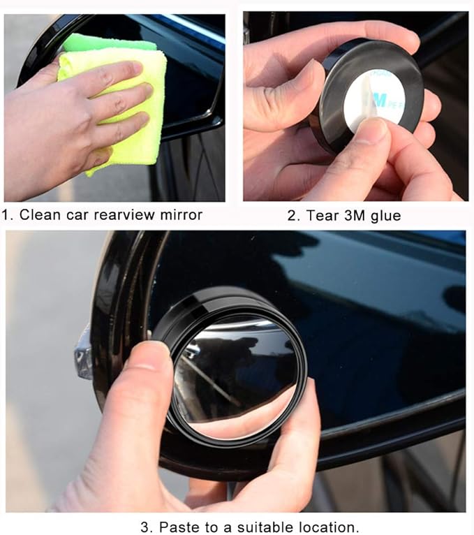 2PCS Small Blind Spot Mirror, 3-inch Round HD Glass Convex Rear View Mirror, Strong Adhesive for Car, Van, SUV and Trucks (3"(75mm), Black Frame)