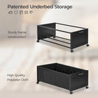Under Bed Storage with Wheels, Wooden Under Bed Drawers On Wheels, Rolling Under Bed Shoe Storage, Space Saving, Black,Quadru