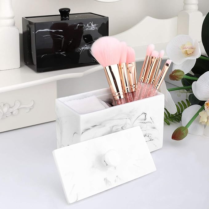 Luxspire Cotton Swab Holder, Qtip Holder Dispenser with Lid, 2 Compartments Cotton Ball Organizer, Bathroom Container for Cot