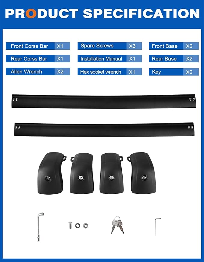 Roof Rack Cross Bars 220lbs Compatible with Ford Edge 2015-2024,Heavy Duty Aluminum Lockable Roof Rails Crossbars Cargo Canoe Black Rooftop Cargo Carrier Luggage.