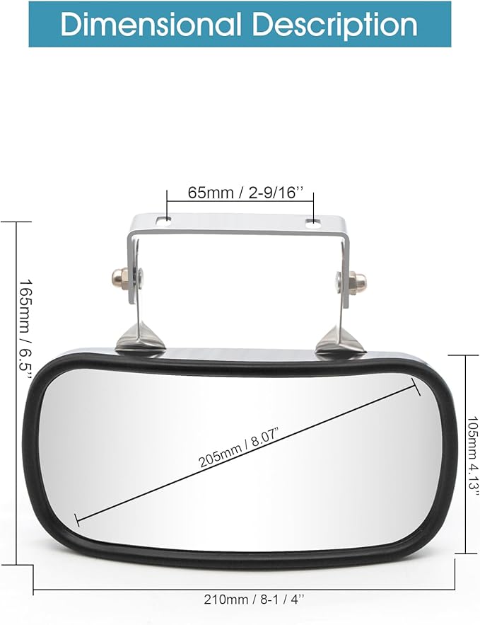 BOOLEE Convex Mirror Stainless Steel Rectangular U-Bracket for Cars Trucks Boats Tractors Forklifts Improves Visibility Rear view and Side Mirror Universal Screw Fixed