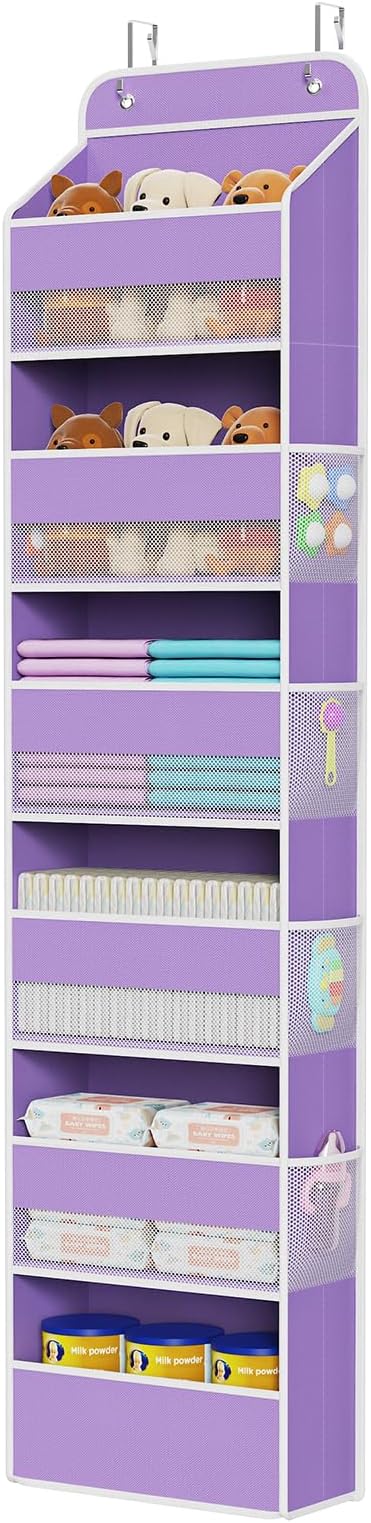 Univivi Over The Door Hanging Organizer with 6 Large Compartments and Mesh Windows, Over The Door Baby Clothes Organizer for 