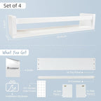 Forbena 24 Inch Wall Bookshelf for Kids Bedroom Set of 4, White Floating Nursery Book Shelves for Baby Toddler Children Girls