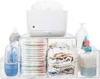 NANYEZH Acrylic Diaper Caddy, Baby Wipes Organizer for Changing Table, Dresser Top Tabletop Organizer with 4 Detachable Compa