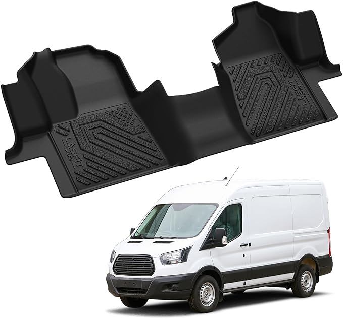 LASFIT Front Floor Mat for 2015-2021 Ford Transit 150/250/350/350HD Vinyl Floor Large Console(Not for Transit Connect Models) All Weather Protector TPE Car Floor Liner for Transit Vans, Black