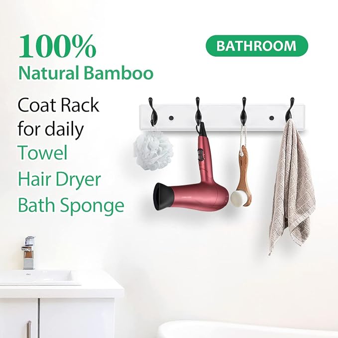 Badiano Wooden Coat Rack, Wall-Mounted Organizer for Closet, Entryway, Hallway, Foyer, Bedroom, Heavy Duty Double Hooks for H