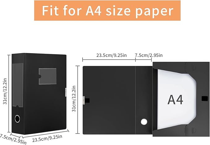 HUA JIE A4 Storage File Boxes Plastic Archives Cases with Lid, File Folder Organizer Document Filing Box for office,31×7.5×23
