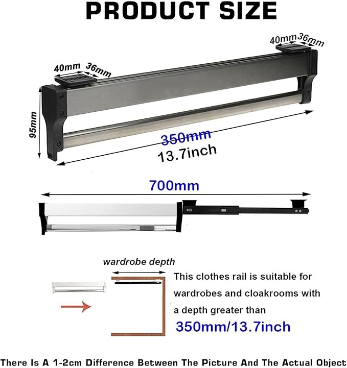 Adjustable Pull Out Clothes Rail 30-80cm, Steel Trouser Hanger Rack, Space-Saving Closet Organizer, Heavy-Duty Load 25kg (13.