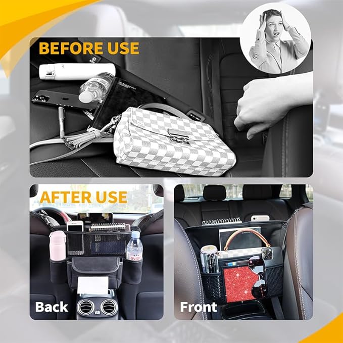 Red Diamond Car Handbag Holder Between Seats Bling Rhinestone Car Storage Bag Large Capacity Purse Phone Automotive Consoles Organizer Safe Barrier of Backseat Pet Kids