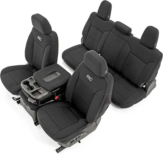 Rough Country Neoprene Seat Covers for Chevy Silverado & GMC Sierra 1500 (2019-2026) w/No Rear Seat Storage or Cup Holder - W