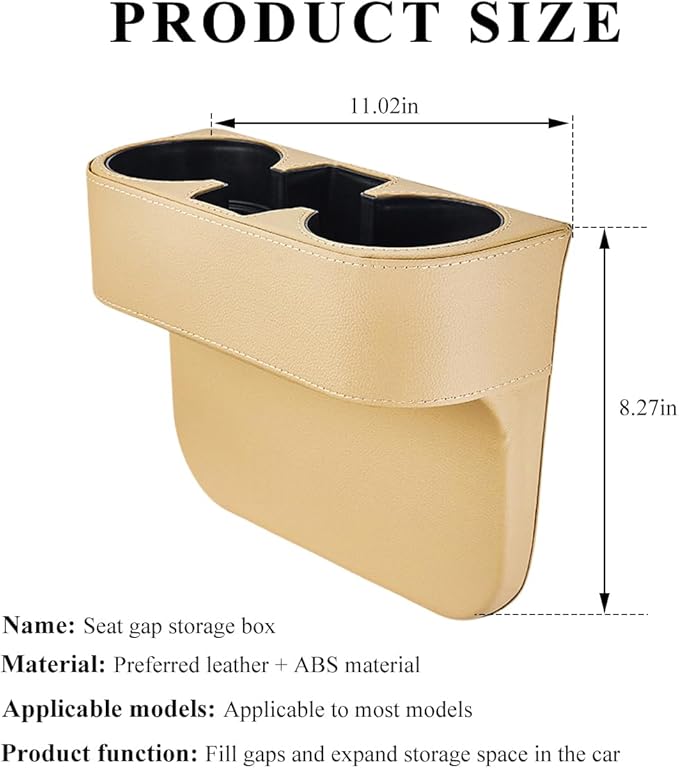 DXNQ Car Cup Holder Gap Filler Organizer, Multifunctional Auto Front Console Gap Filler with Cup Holder, Leather Extra Cup Ho