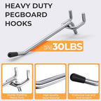 INCLY 50 Pack 4 Inch Pegboard Hooks, 1/4" Heavy Duty Peg Board Hooks Accessories with Rubber Tipped, Peg Board Tool Hangers F
