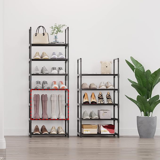 5-Tier Small Shoe Rack, Metal Stackable Kids Shoe Shelf Storage Zapateras Organizer,Narrow Shoe Rack Sturdy for Closet Hallwa