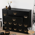 Apothecary Drawers Card Catalog Cabinet with 14 Drawers Wooden Card Catalog Wooden Storage Box for Desktop Organizer (Black)